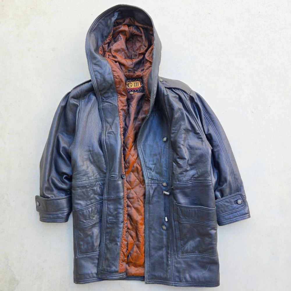 G-III Leather duster jacket size M vintage heavy premium trenchcoat